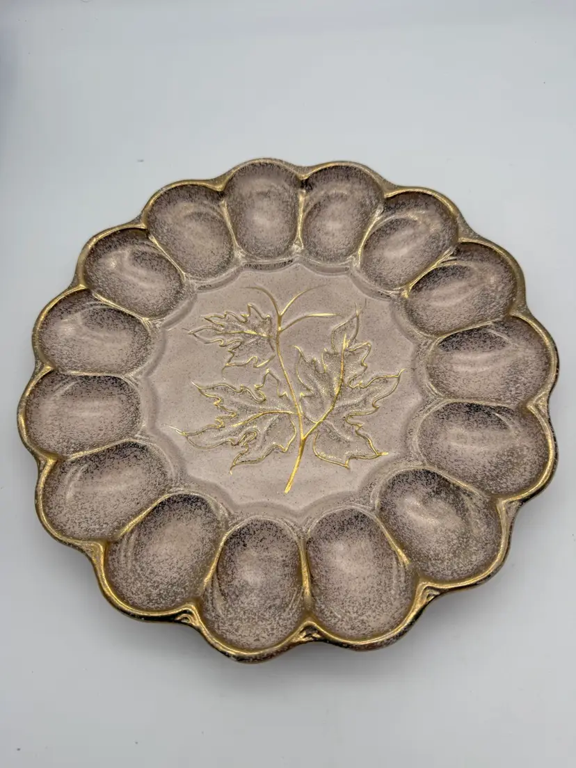 MCM Vintage California Originals Deviled Eggs Plate Pink & Gold Splatter #703