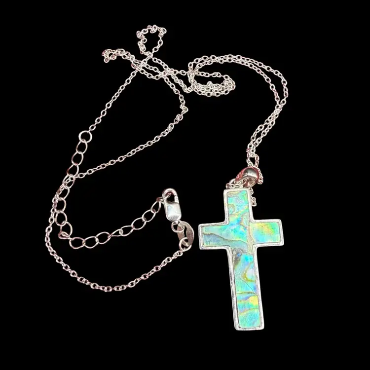 sterling silver cross necklace with an abalone With Vine Pattern