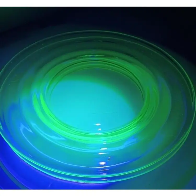 2 Antique Uranium “Vaseline Glass” Salad/Cake plates GLOWS w blacklight