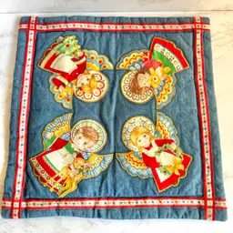 Vintage Handmade Denim Christmas Angel Throw Pillow Cover 12” Pillow