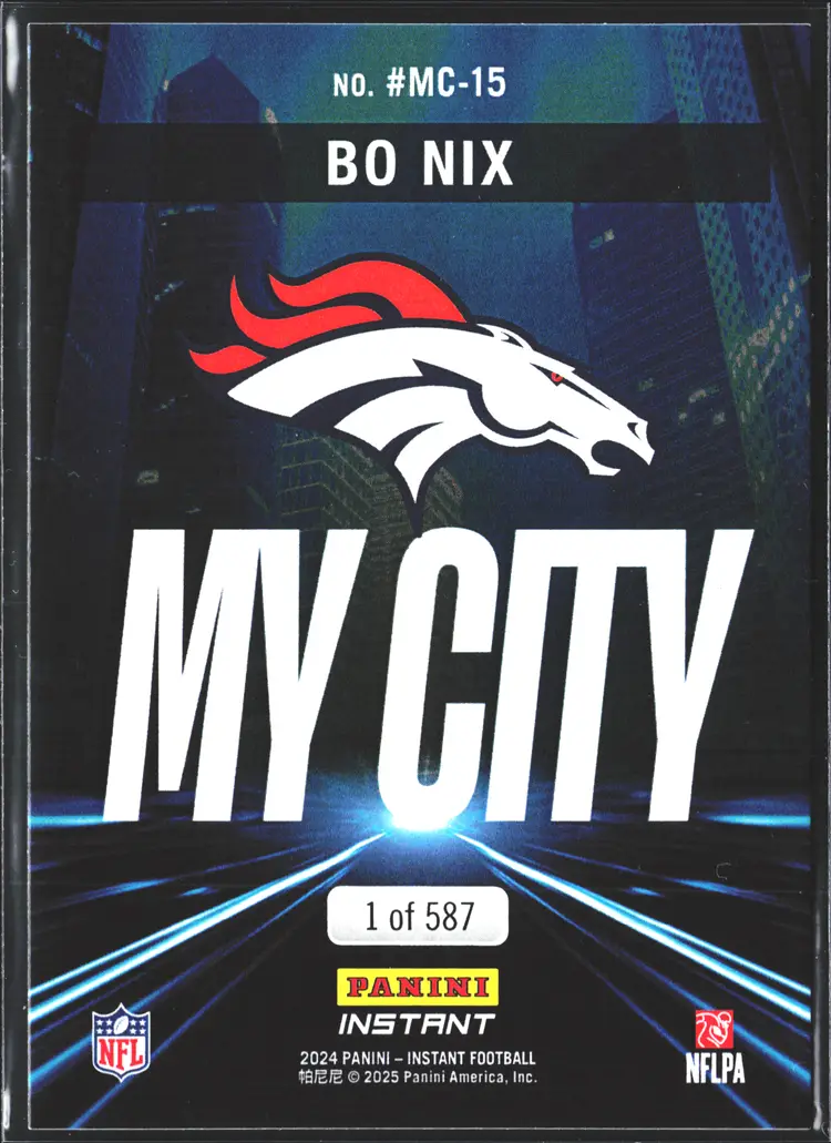 Bo Nix Short Print Rookie Card My City /587 Made! Denver Broncos Panini Instant