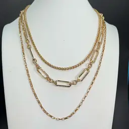 Beautiful, Three Strand, Gold Tone Necklace, Lobster Clasp 18-23” + 2” Extension