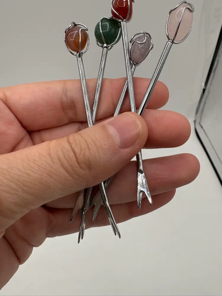 Set Of 5 Semi Precious Stone Cocktail Forks 3.5”