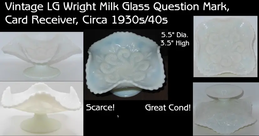 Vintage 1930s LG Wright Milk Glass 'Question mark' Card Receiver