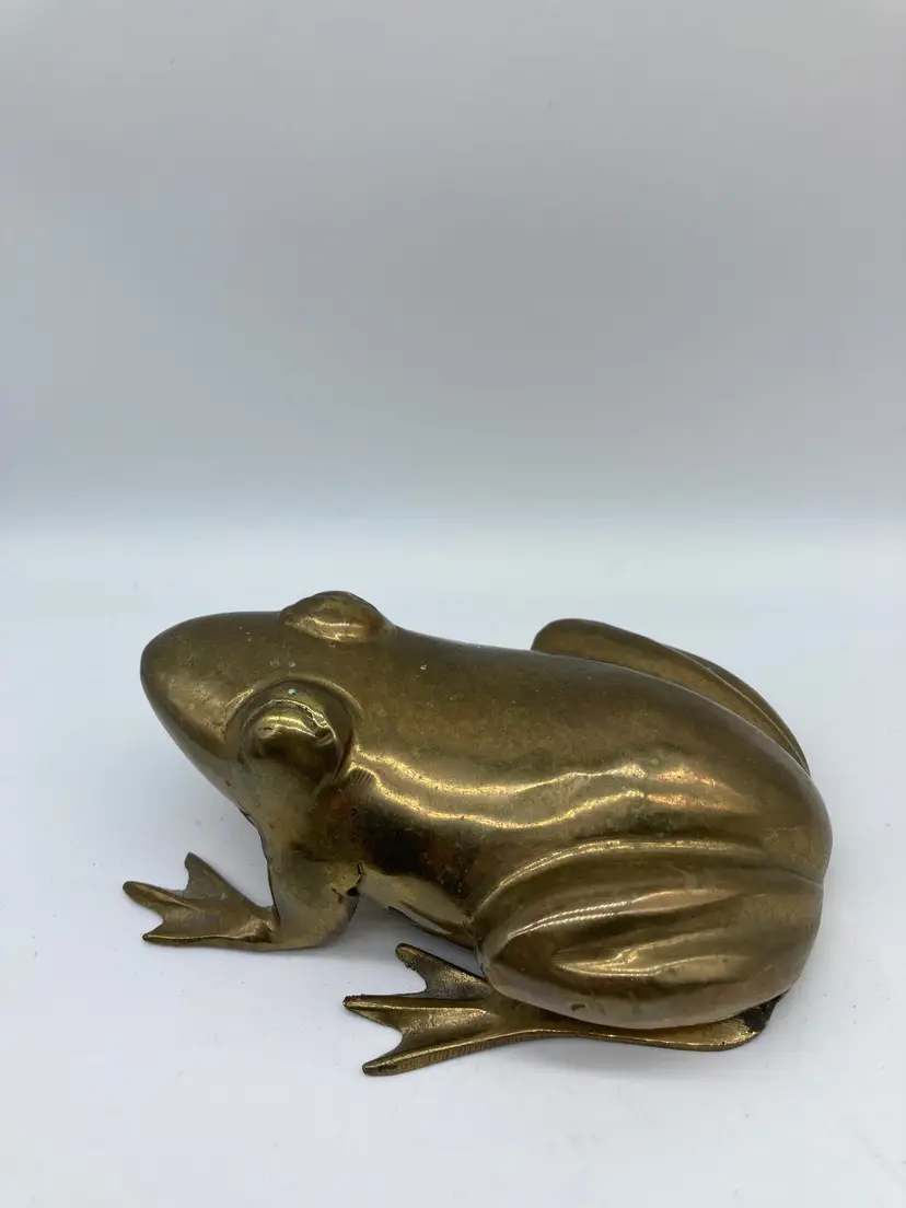 Vtg SH Int India Large Brass Frog Toad Paperweight Decorative 6" long