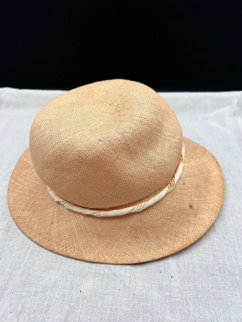 Vintage Womens Straw Look Linen Wide Brim Hat