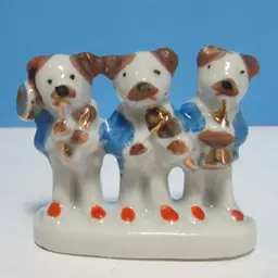 vintage miniature ceramic figure 3 dogs in blue jackets playing instruments band trio figurine