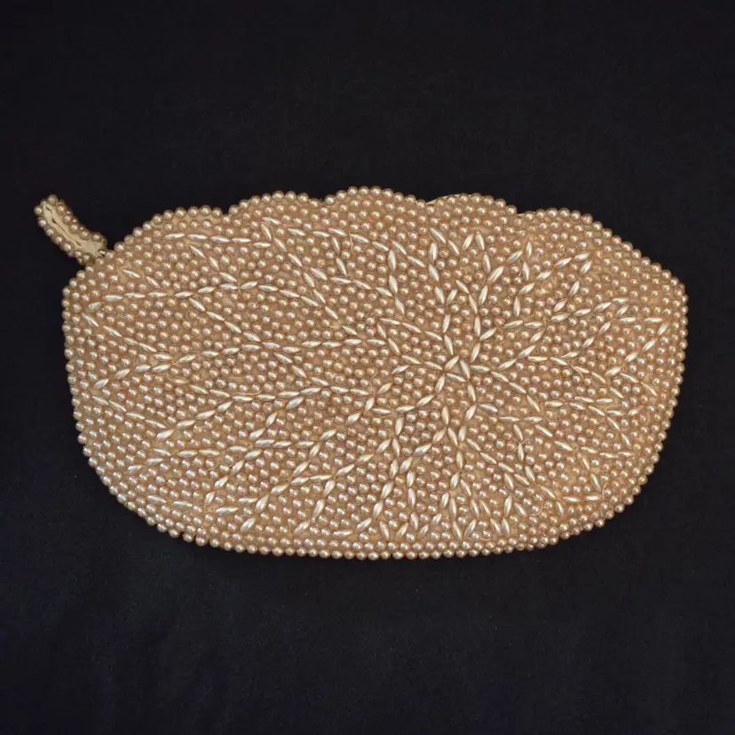 Beaded Zippered Purse Clutch Evening Bag 7⅜" x 4⅜" La Regale Japan made Vintage