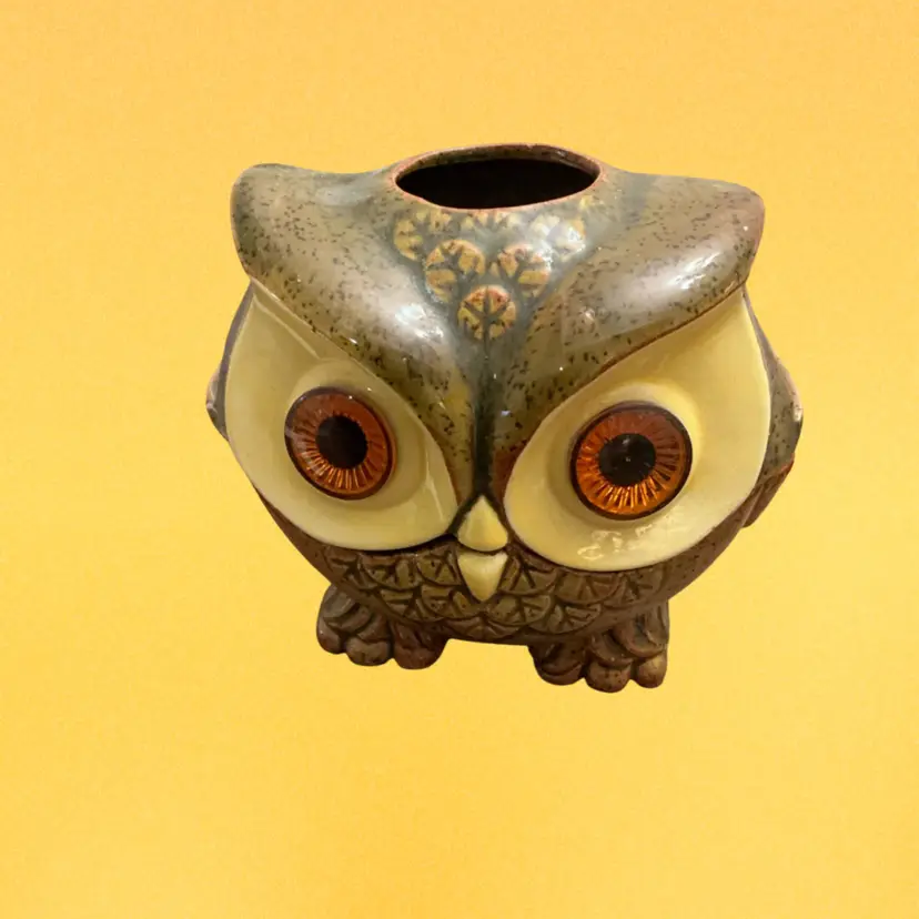 2-piece Vintage Redware Owl Fairy Lamp 4” X 4” READ