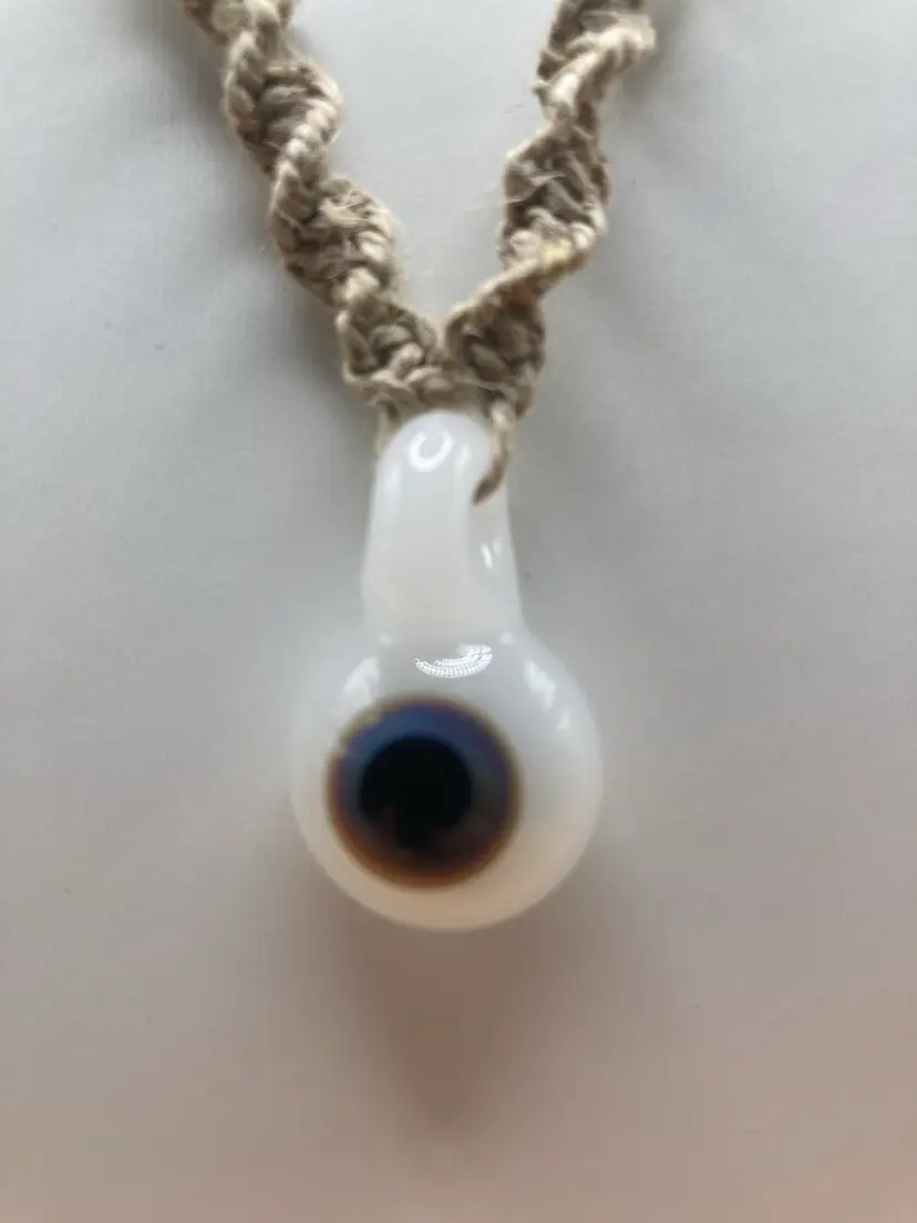 Blown Glass Eyeball Hemp Necklace