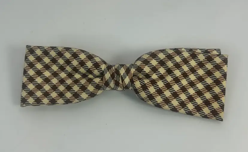 Vintage Shur On Brown and Black Plaid Design Bow Tie