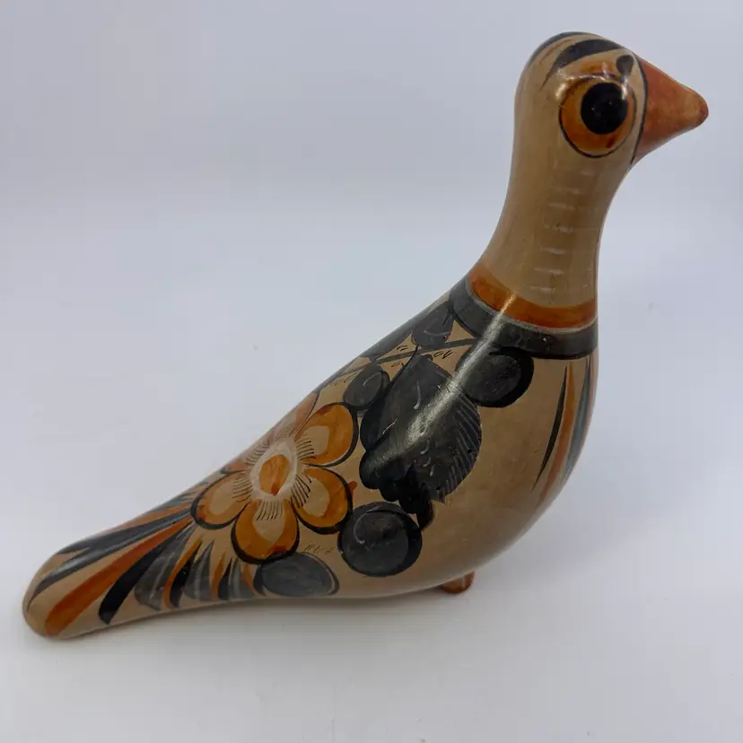 Vintage Mexican Tonala Pottery Hand Painted Dove Quail Bird Figurine