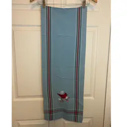 Blue Plaid Embroidered Cardinal Table Runner 67” Winter Decor