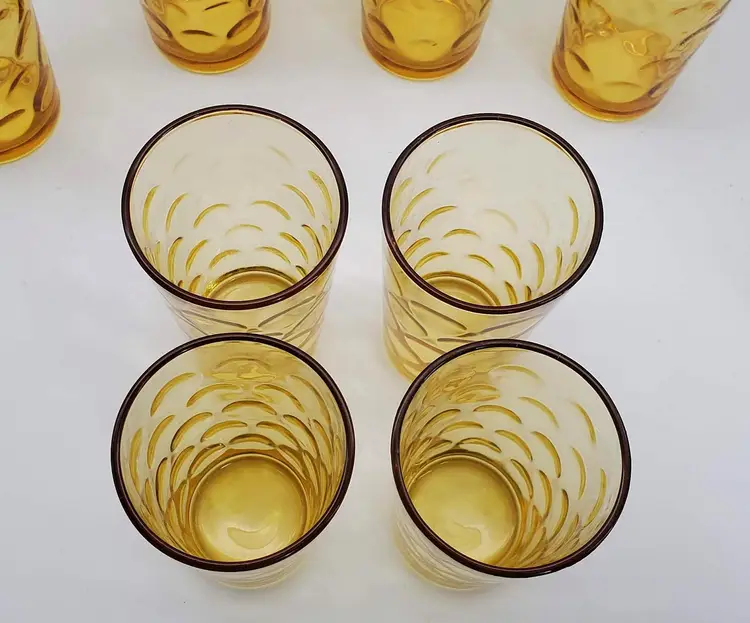 1960's Hazel Atlas El Dorado Coin Dot Gold Amber Tea & Juice Glasses (total 8)