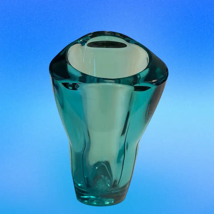 Mid-Century Modern teal glass vase, attributed to Scandinavia, circa 1960.