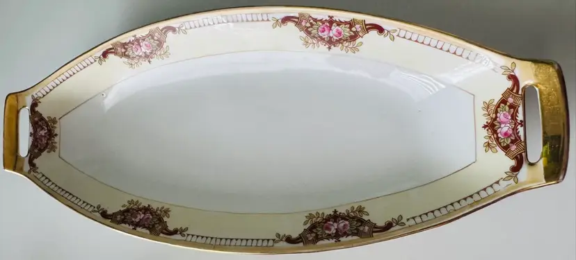 Vintage Hand-Painted Platter With Gold Trim - Beautiful Handle Detail
