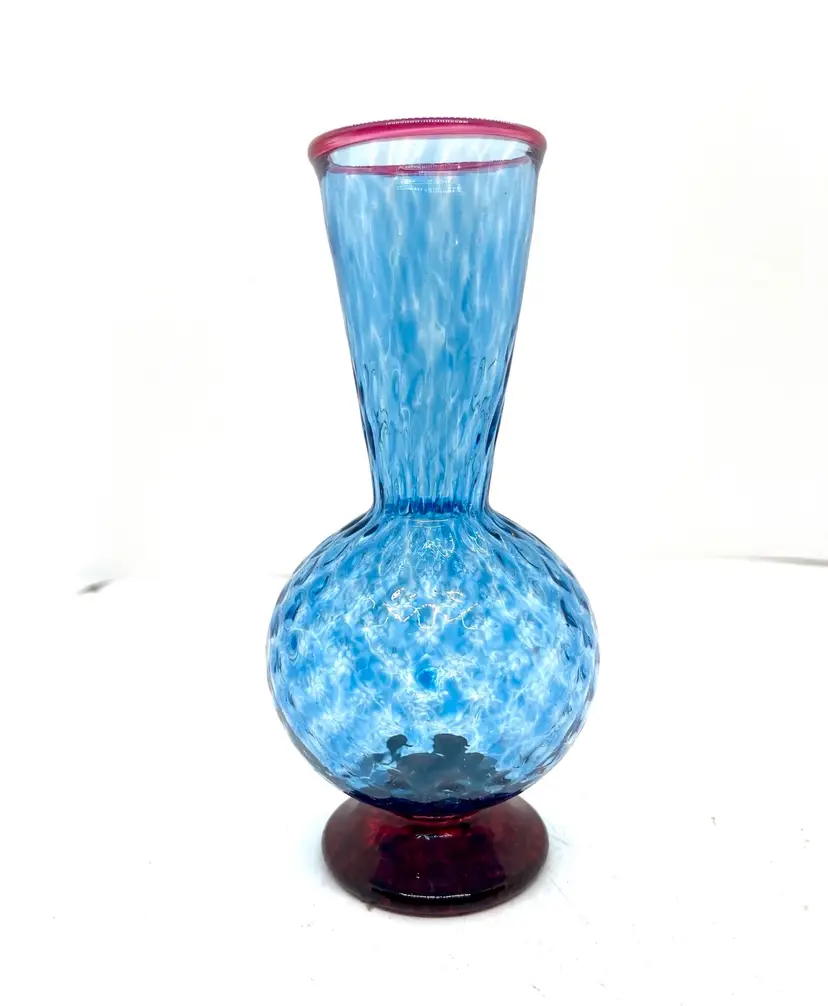 Thames Art Glass Blue Purple Mulberry Optic Signed Glass Vase 6.5”