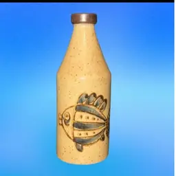 Vintage Japanese Speckled Pottery Fish Design Bud Vase, 6”