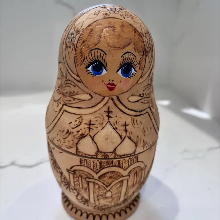 Vintage Russian Matryoshka Nesting Doll - Made With Wood Burning Technique Signed