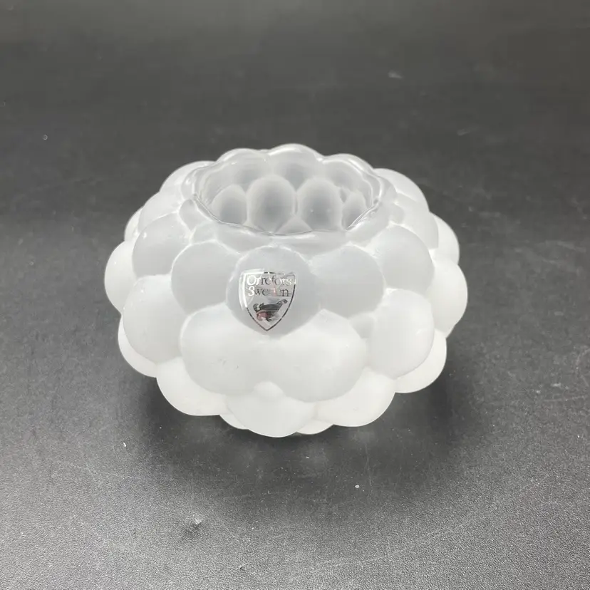 Orrefors Frosted Raspberry Votive Tea Light Glass Candle Holder Sweden VTG