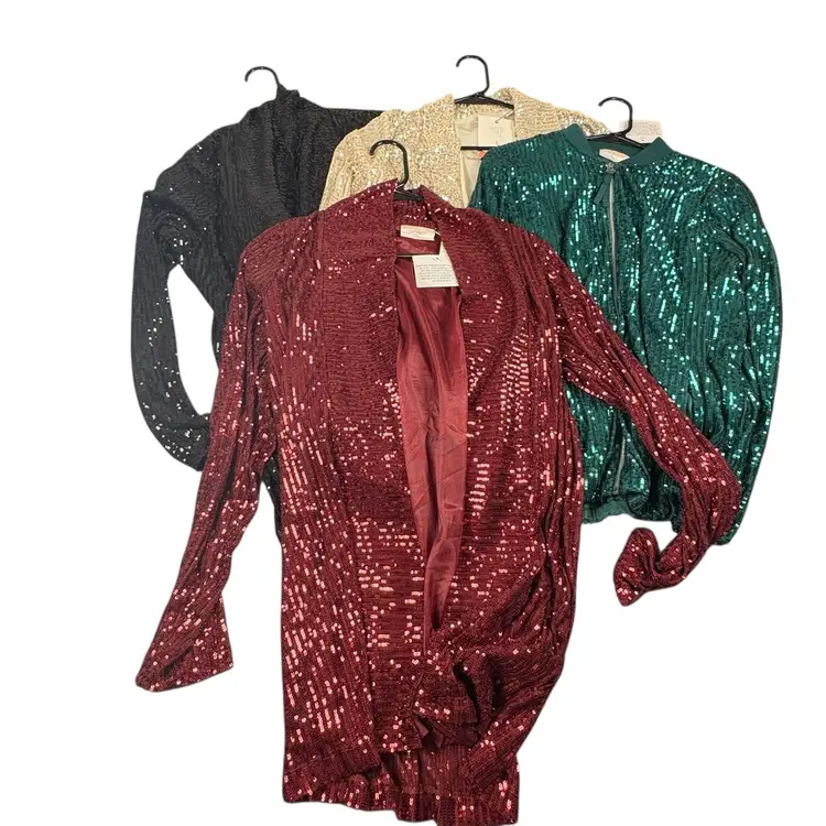 Kim Gravel Jingle Belles Sequin Mesh Open Front Topper A670903 NWOT 5 Pc