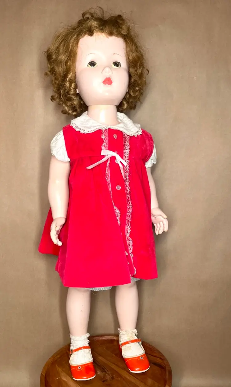 Madame Alexander 1950's Mary Ellen Doll 31" Tall Curly Brown Hair Eyes Open Close