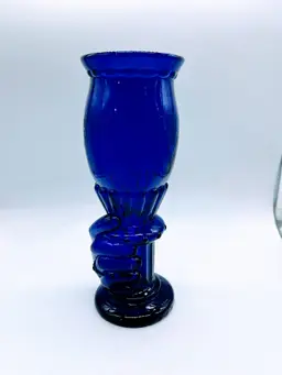 Victorian Cobalt Etched Art Glass Hand Vase