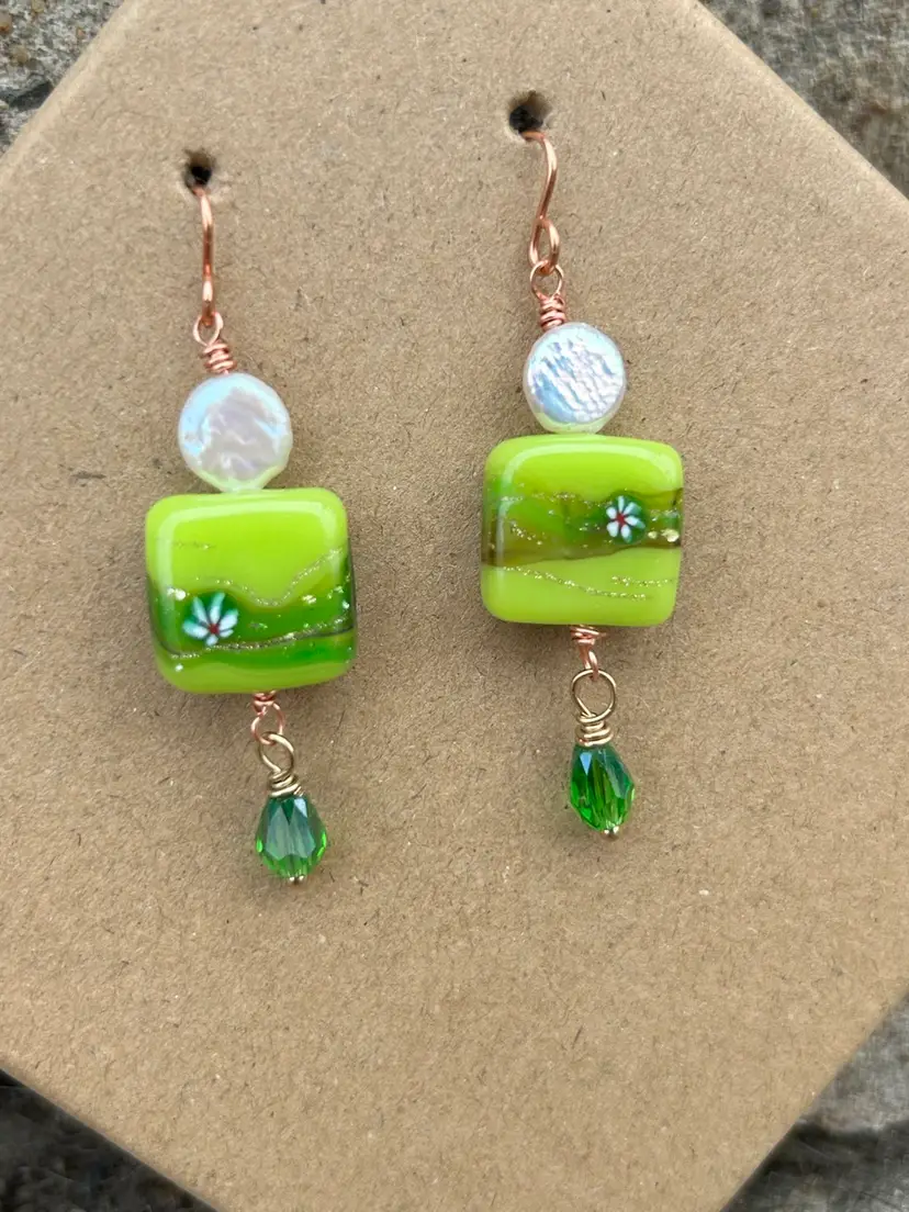 Handmade Lampwork & Freshwater Pearl Earrings By Me