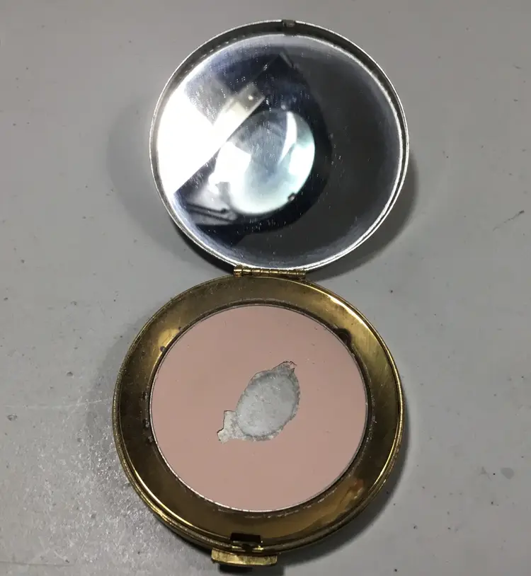 Unique Charles of the Ritz vintage compact, geometric pattern, 2.5 " diameter