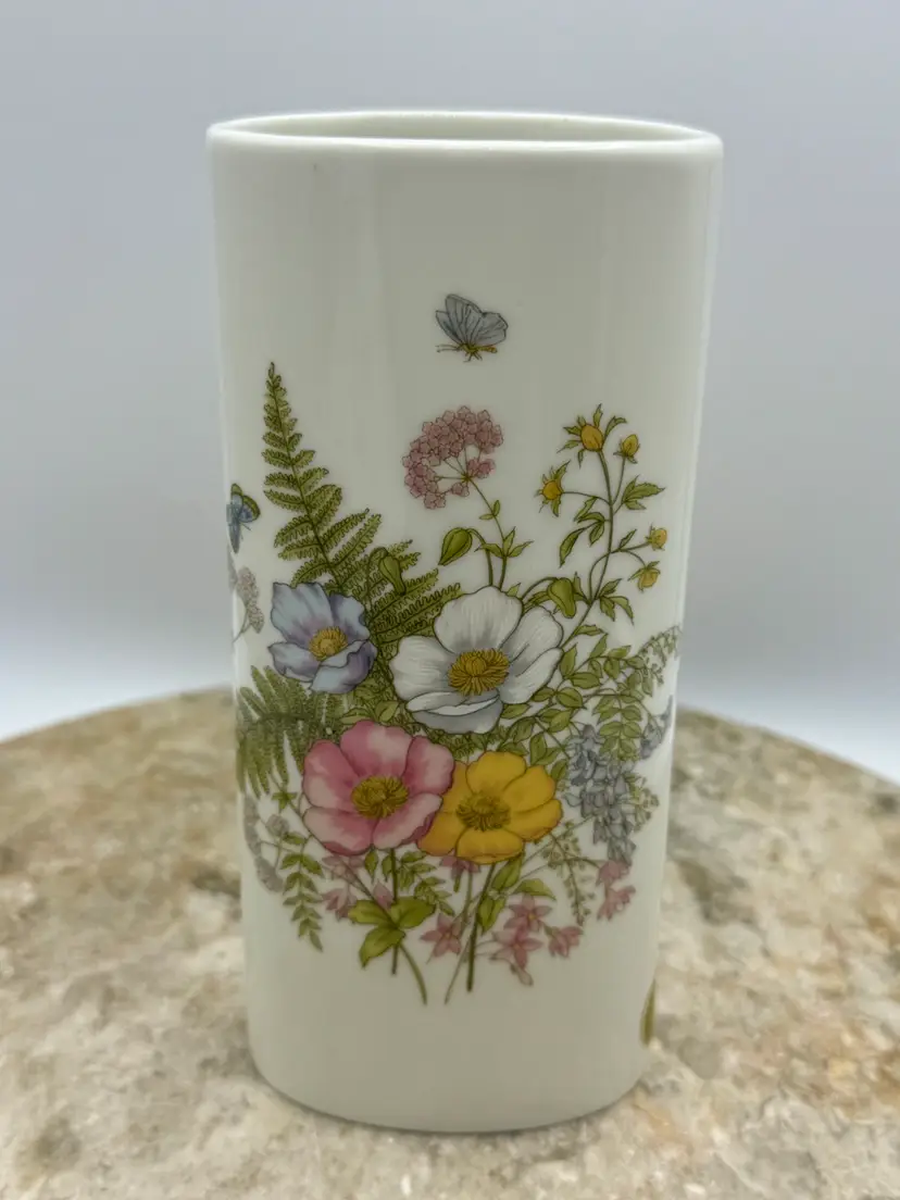 Vintage San Francisco Porcelain Flower Vase with Floral Fern Pattern