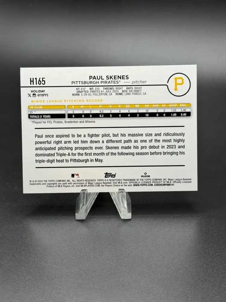 2024 Topps Holiday Mega Box Paul Skenes RC #H165 Pittsburgh Pirates