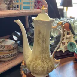 HANDPAINTED Floral Porcelain Coffee Pot Signed Koontz