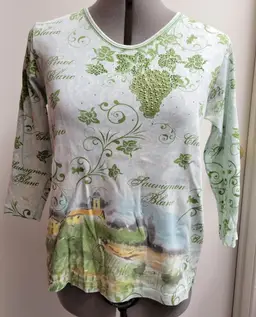 Cactus Bay Blouse Sz Medium Wine Vineyard Grapes Rhinestone Embellished Made USA