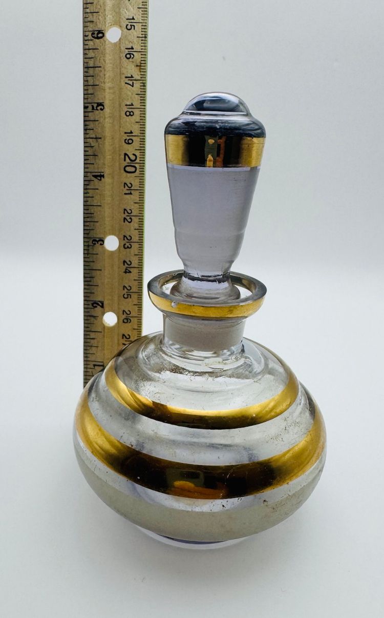 Irving W Rice Perfume Bottle, Made In Czech Clear, Frosted, Gold