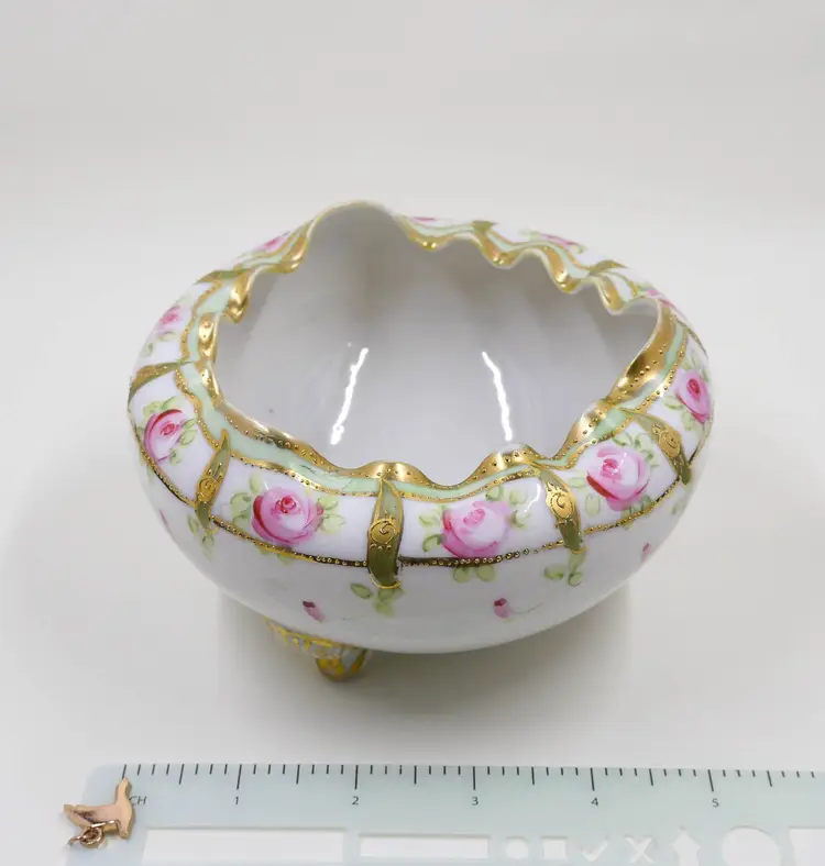 Hand-Painted Nippon Footed Gilded Bowl with Roses