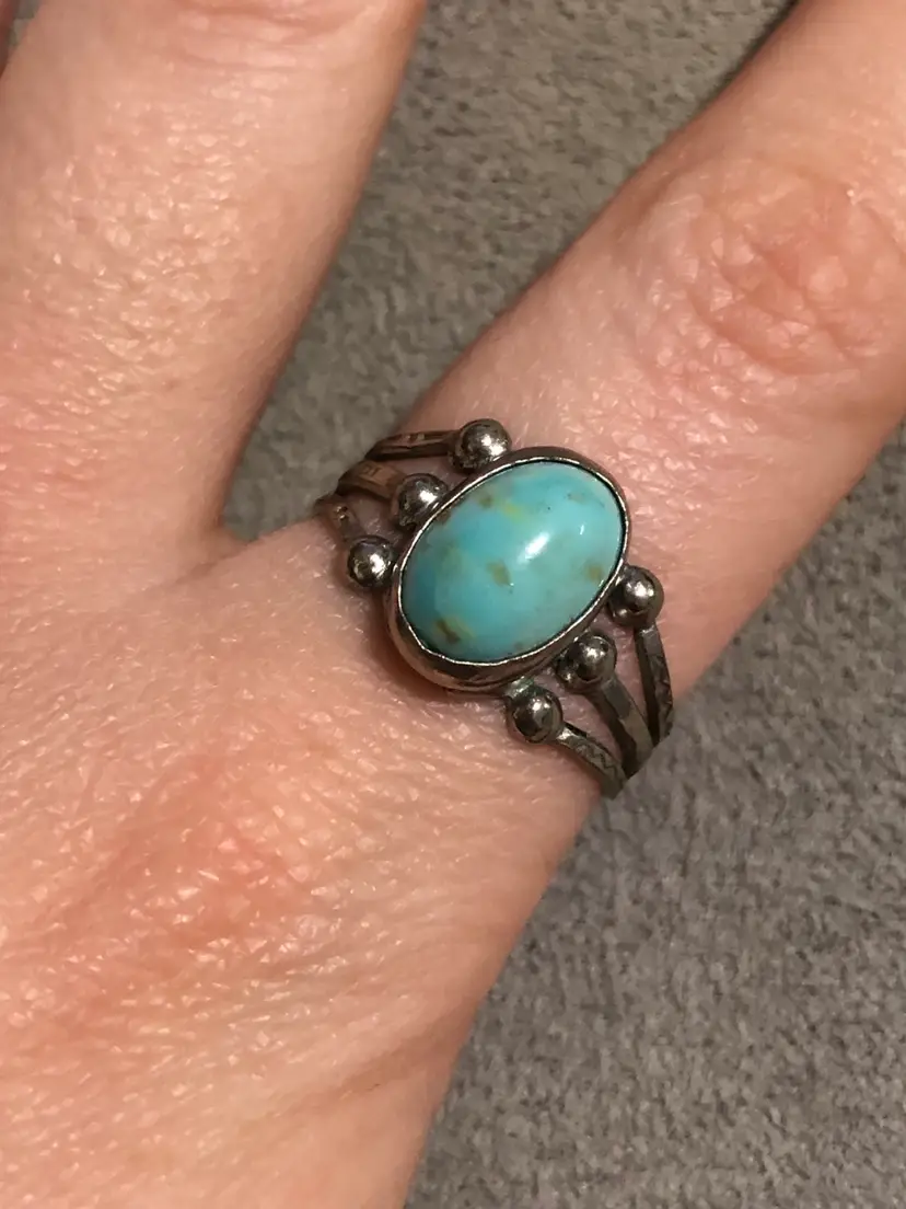 Silver-Tone Adjustable Turquoise Ring 