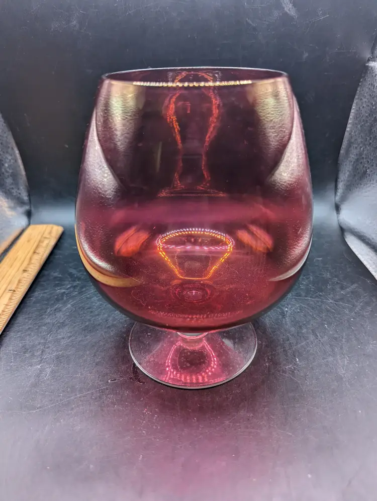 Vintage Ruby Red Glass Brandy Snifter.