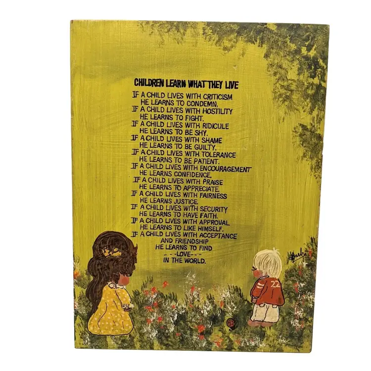 Children Learn What They Live Artwork by Barb J Davis 1971 Wall Picture
