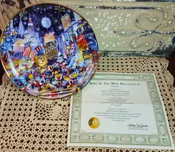 Vintage "Ring in the Mew Millennium" Franklin Mint Kitty Bill Bell Collector Plate Cats Kittens w COA