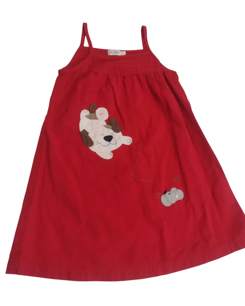 Vtg Pet Shop Brand Girls Embroidered Dog Jumper Dress Size 3 Kitsch Mouse Birds