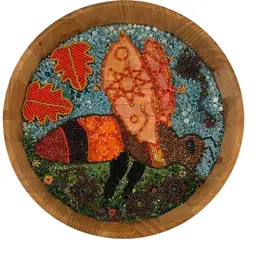 Stylized Bee Mosaic In 9” Wood Round 2” Sides
