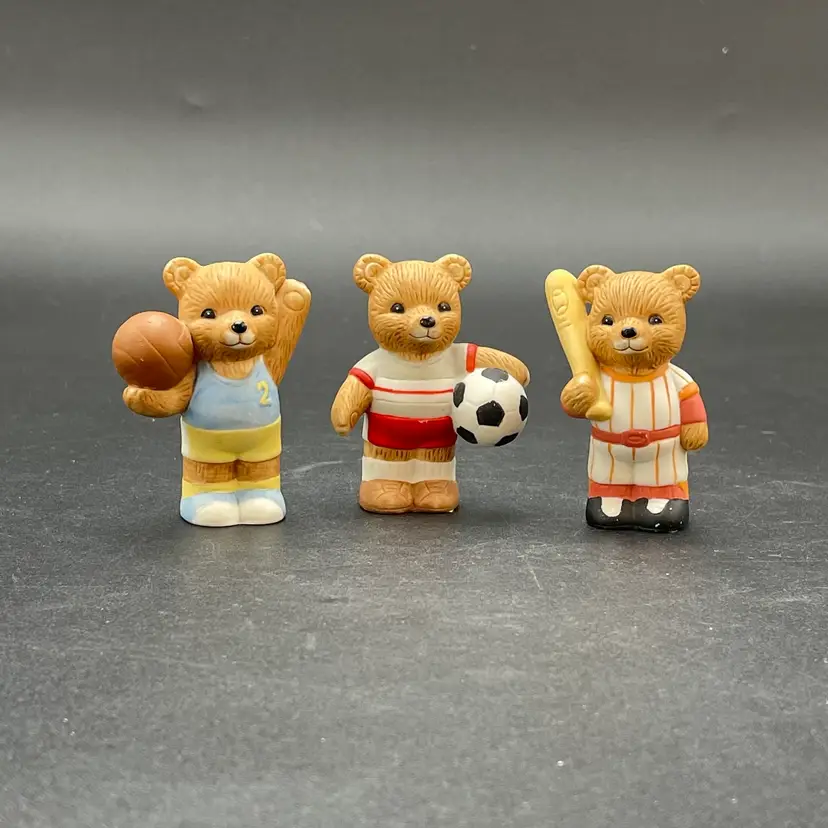 Homco #1408 Sports Bear Figurines Basketball Soccer Baseball VTG Anthropomorphic