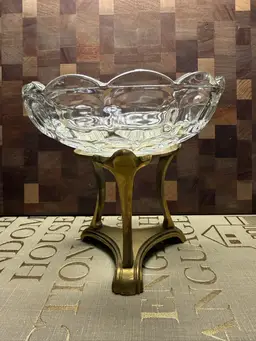 Glass Scalloped Bowl with Brass Pedestal Stand