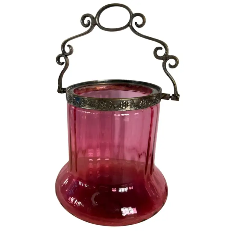 Vintage Cranberry Glass Biscuit Jar No Lid