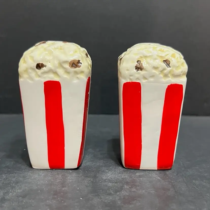 MARKDOWN! Popcorn Novelty Salt & Pepper Shakers ~Each 3” x 1.5” x 1.5"