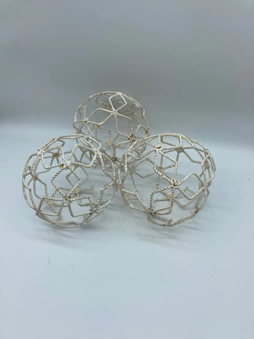 3 White Painted Metal Decorative Balls