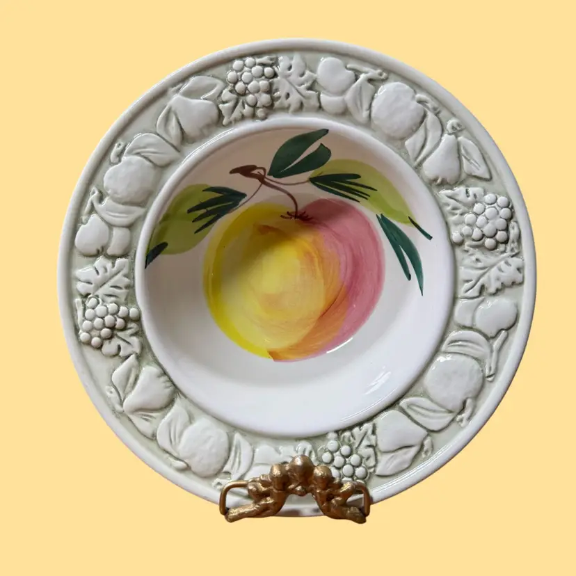 Vintage ITALY Ceramic Small Bowl, Hand Painted PEACH Design