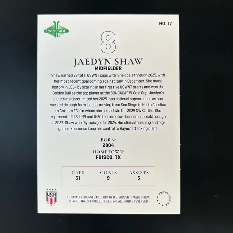 Jaedyn Shaw 2026 Parkside USWNT The Squad Stars Insert Soccer Card