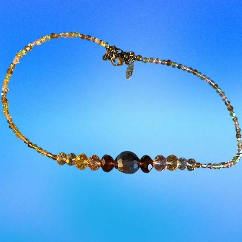 Latasia STUNNING  Silver Tone Faceted Colorful  Glass Bead Necklace, Graduated Beads That Lead To A Larger Glass Bead 16” L  2.4 “ Extension