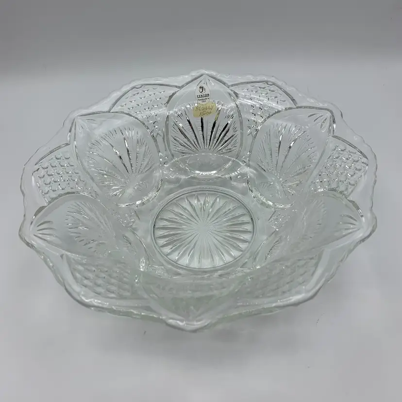 Cut Crystal Footed Center Bowl 9" Vintage Fenton Hand Made in the USA